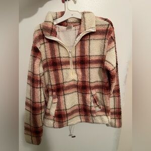 Cozy Plaid Teddy Jacket - Pink and Cream